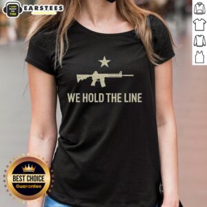 Alt Text: Good Kesihan 1776 Patriotic American Flag 'We Hold The Line' Ladies Tee showcasing a bold flag design.