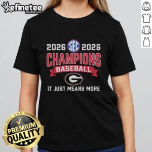Official Georgia Bulldogs Baseball SEC Champions tee for ladies, celebrating 'It Just Means More' in stylish sportswear.