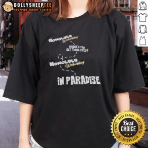 Original Honolulu Wednesday 'Herd You Get Those Eyes in Paradise' ladies tee featuring vibrant tropical design.