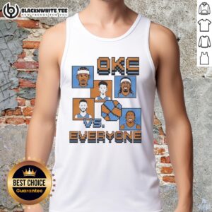 Alt Text: 8-bit tank top featuring Oklahoma City Thunder design, 'OKC vs Everyone,' perfect for basketball fans.