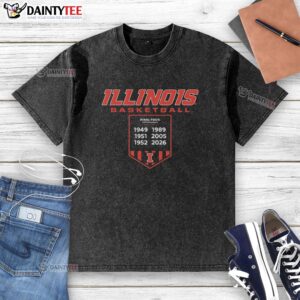 Alt Text: Awesome Illinois Fighting Illini Basketball Final Fours Banner Washed T-Shirt in vibrant orange and blue colors.