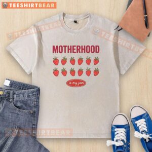 Good Strawberry Motherhood Is My Jam washed t-shirt in vibrant red, perfect for stylish moms celebrating motherhood.