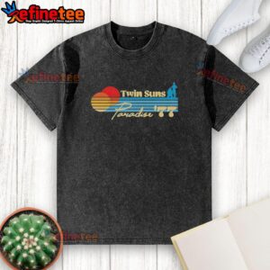 Alt Text: Vintage washed t-shirt featuring the 'Good Twin Suns Paradise 1977' graphic design, perfect for retro fashion lovers.