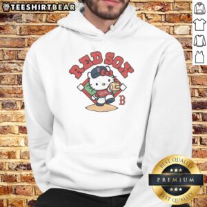Alt Text: Cute Hello Kitty x Boston Red Sox throw hoodie featuring a playful design, perfect for fans and cozy wear.