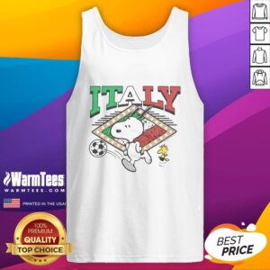 Cute Peanuts Snoopy X Italy soccer tank top featuring vibrant colors and playful design, perfect for fans and summer wear.