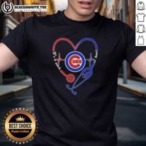 Awesome Chicago Cubs Stethoscope Heartbeat T-Shirt showcasing a heart design for baseball and healthcare fans.