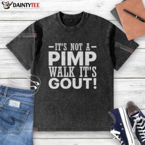 Funny old man wearing a washed t-shirt with a humorous gout joke, showcasing a unique style and personality.