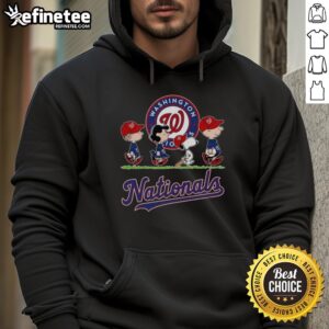 Good Snoopy, Charlie Brown, Linus, and Lucy in Washington Nationals baseball jerseys and hoodies, celebrating team spirit.