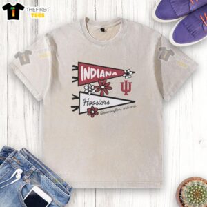 Awesome Indiana Hoosiers flags on a washed t-shirt, showcasing team spirit in Bloomington, Indiana.