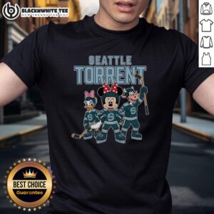 Awesome Seattle Torrent Cartoon Team Ice Hockey T-Shirt featuring a fun cartoon design and vibrant team colors.