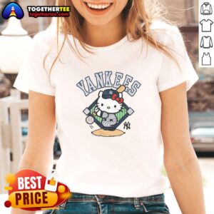 Alt Text: Good Hello Kitty x New York Yankees Swing Ladies Tee featuring a stylish design perfect for fans of both brands.