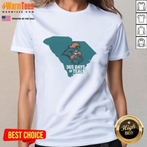 Alt Text: Coastal Carolina 365 Days Of Teal Ladies Tee shirt showcasing vibrant teal color and stylish design for fans.
