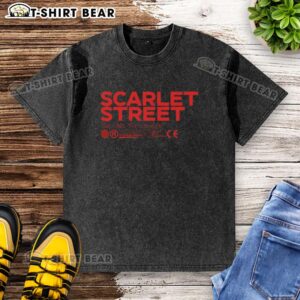 Hot Scarlet 'We Own The Oxygen' washed t-shirt displayed on a hanger, showcasing vibrant color and trendy design.