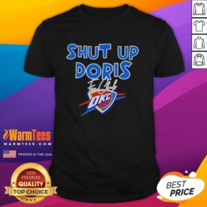 Alt Text: Pretty Shut Up Doris Fan Club Oklahoma City Thunder Basketball Logo 2026 T-Shirt design featuring vibrant colors.
