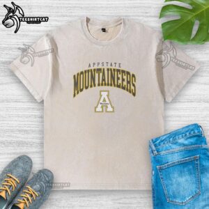 Alt Text: Classic Appalachian State Mountaineers logo on a washed t-shirt, perfect for fans and casual wear.