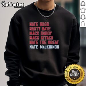 Cozy Good Nathan MacKinnon Mack List Colorado Avalanche sweatshirt featuring team colors and logo.