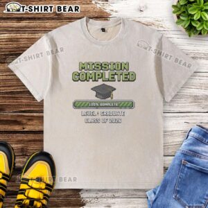 Good Graduate Class of 2026 Mission Completed t-shirt featuring a graduation cap design, perfect for celebrating achievements.