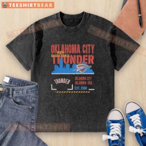 Alt Text: Premium Oklahoma City Thunder NBA Basketball 2026 washed t-shirt featuring team logo and stylish design.