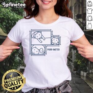 Funny 'Cute Purr Imeter' math cat pun ladies' tee featuring a playful cat design perfect for cat lovers and math enthusiasts.