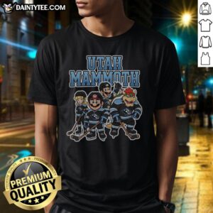 Nice Utah Mammoth Super Mario Team Ice Hockey T-Shirt featuring vibrant graphics and a fun design for fans.