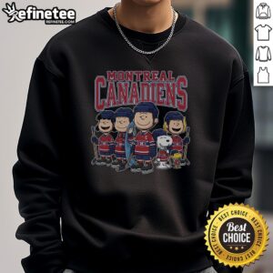 Good Montreal Canadiens Peanuts cartoon team ice hockey sweatshirt featuring iconic characters and team logo.