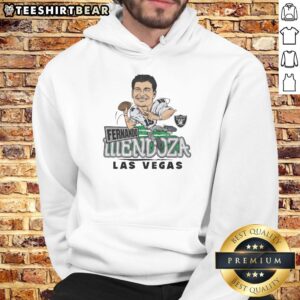 Fernando Mendoza wearing a stylish Las Vegas Raiders hoodie, showcasing team spirit and fashion in a vibrant setting.