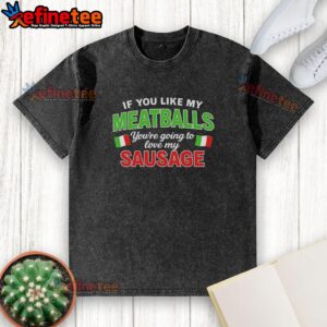 Alt Text: Italy flag pattern washed t-shirt with 'Pretty, If You Like My Meatballs' design, perfect for food lovers.
