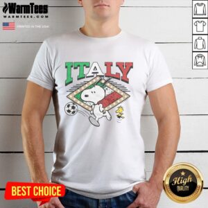 Alt Text: Cute Peanuts Snoopy X Italy Soccer T-Shirt featuring Snoopy in an Italy soccer jersey, perfect for fans and collectors.