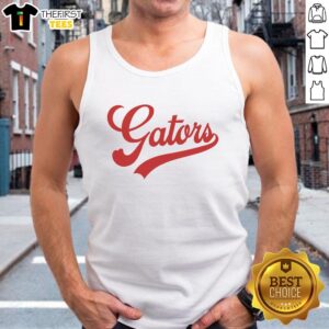Pretty Gators school spirit mascot logo on a stylish team sports tank top for enthusiastic supporters.