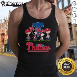 Good Snoopy Charlie Brown Linus And Lucy Wearing Philadelphia Phillies Baseball Jersey T-Shirt - Image 4