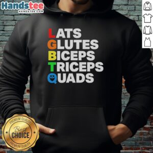 Official LGBTQ hoodie featuring vibrant graphics for lats, glutes, biceps, triceps, and quads, perfect for fitness enthusiasts.