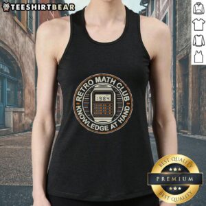 Premium Retro Math Club tank top, featuring 'Knowledge at Hand, Est. 1984' design, perfect for math enthusiasts.
