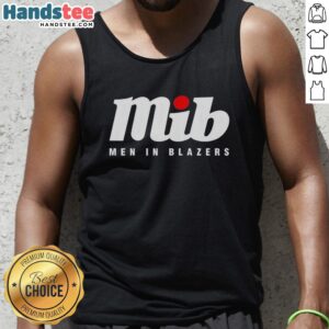 Alt Text: Official Men In Blazers logo tank top featuring bold design, perfect for fans of the popular soccer podcast.