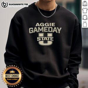 Premium Utah State Aggie Gameday Logo Retro Sweatshirt featuring a vintage design in blue and white colors.