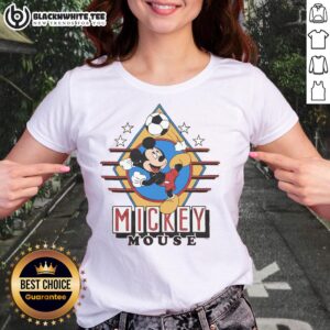 Nice Mickey Mouse soccer ladies tee featuring a playful design, perfect for Disney fans and sports enthusiasts.
