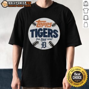 Alt Text: Good Detroit Tigers MLB x Topps Baseball The Real One T-Shirt featuring team logo and stylish design.