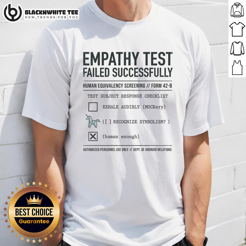 Awesome Empathy Test Failed Successfully T Shirt Awesome Empathy Test Failed Successfully T-Shirt featuring a humorous design, perfect for casual wear and expressing personality.