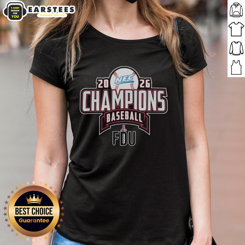awesome-fairleigh-dickinson-knights-nec-baseball-regular-season-champions-2026-ladies-tee Fairleigh Dickinson Knights NEC Baseball Regular Season Champions 2026 Ladies Tee featuring team colors and logo.
