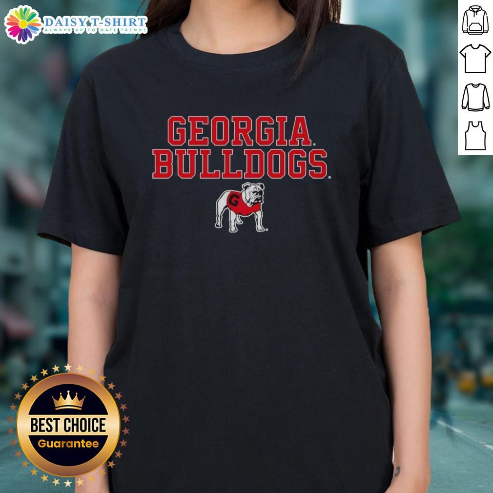 Awesome Georgia Bulldogs Ncaa Text Logo Stack Mascot Ladies Tee Alt Text: Awesome Georgia Bulldogs NCAA text logo stack with mascot on a ladies tee, perfect for fans and casual wear.
