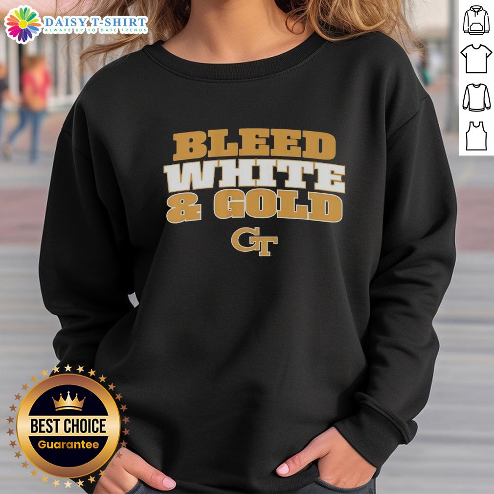 Awesome Georgia Tech Yellow Jackets Ncaa Bleed White And Gold Sweatshirt Awesome Georgia Tech Yellow Jackets NCAA sweatshirt in white and gold, perfect for fans and game day attire.