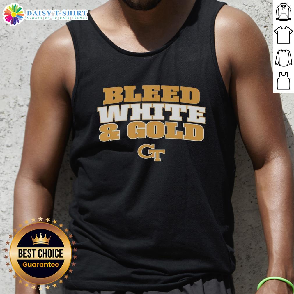 Awesome Georgia Tech Yellow Jackets Ncaa Bleed White And Gold Tank Top Alt Text: Stylish Georgia Tech Yellow Jackets NCAA tank top in white and gold, perfect for fans showing team spirit.