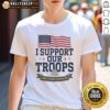 Alt Text: Awesome I Support Our Troops And Their Families t-shirt featuring an American flag design, perfect for patriots.