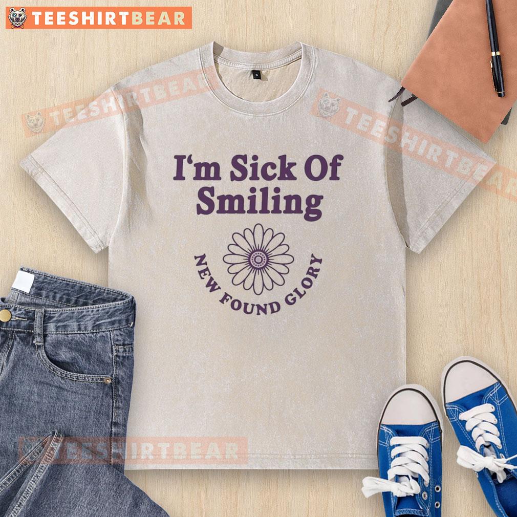 awesome-im-sick-of-smiling-new-found-glory-daisy-washed-t-shirt Awesome I'm Sick Of Smiling New Found Glory Daisy Washed T-Shirt featuring a vibrant daisy graphic on a soft fabric.