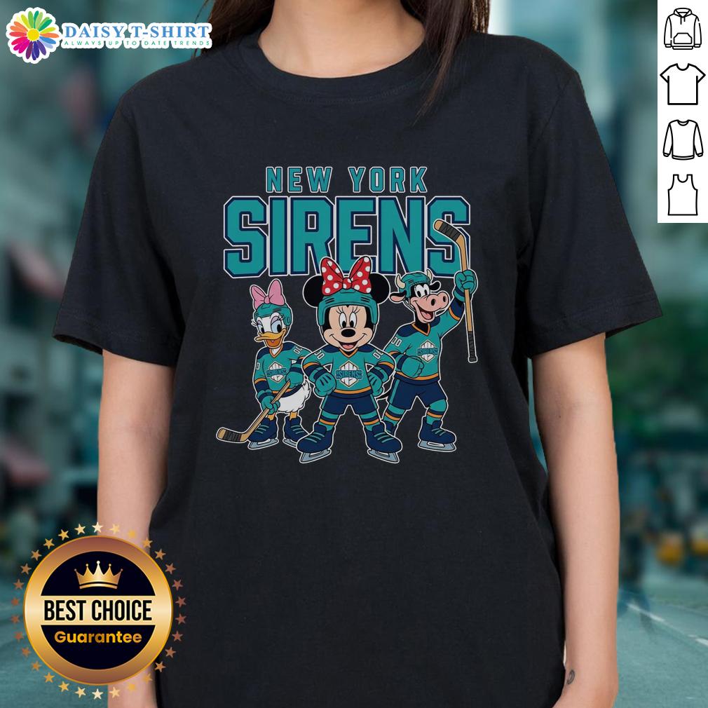 Awesome New York Sirens Cartoon Team Ice Hockey Ladies Tee Alt Text: Awesome New York Sirens cartoon team ice hockey ladies tee featuring vibrant graphics and sporty design.
