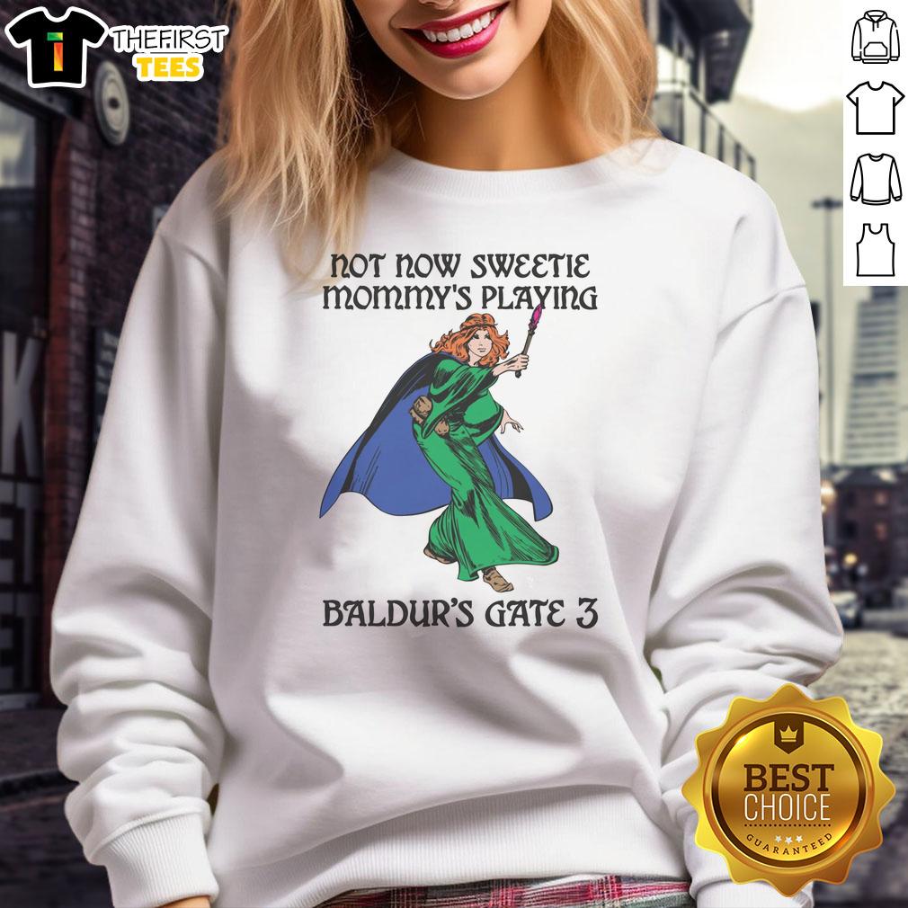 awesome-not-now-sweetie-mommys-playing-baldurs-gate-3-sweatshirt Funny 'Awesome Not Now Sweetie' sweatshirt for moms playing Baldur's Gate 3, perfect for gamers and cozy lounging.