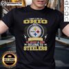 Alt Text: Awesome Pittsburgh Steelers NFL t-shirt featuring 'I May Live In Ohio On Sundays, My Heart Belongs To Steelers'