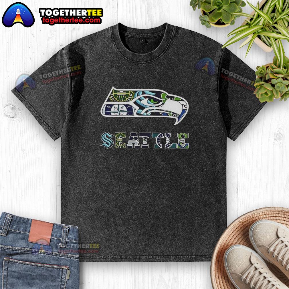 Awesome Seattle Seahawks Nfl And Seattle Sport Teams Logo Washed T Shirt Alt Text: Awesome Seattle Seahawks NFL logo washed t-shirt showcasing team spirit and style for fans of Seattle sports teams.
