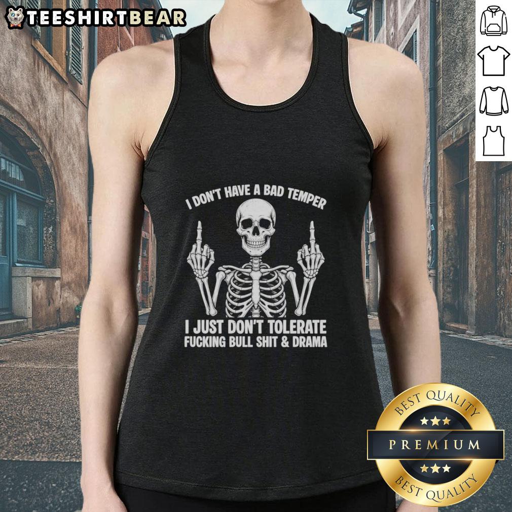 awesome-skeleton-middle-finger-sarcastic-dont-tolerate-bullshit-drama-funny-tank-top Funny tank top featuring an awesome skeleton giving the middle finger, perfect for those who don't tolerate bullshit drama.
