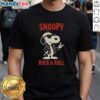 Alt Text: Awesome Snoopy Rock And Roll Cartoon T-Shirt featuring Snoopy playing guitar in vibrant colors, perfect for fans.