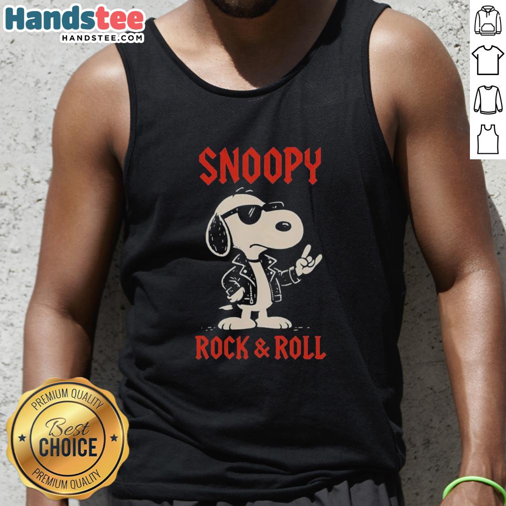 awesome-snoopy-rock-and-roll-cartoon-tank-top Alt Text: Awesome Snoopy rock and roll cartoon tank top featuring Snoopy playing guitar, perfect for music lovers and fans.